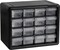 1 Pack 16-Drawer Plastic Storage Cabinet - (Black) 6"D x 11"W x 9"H